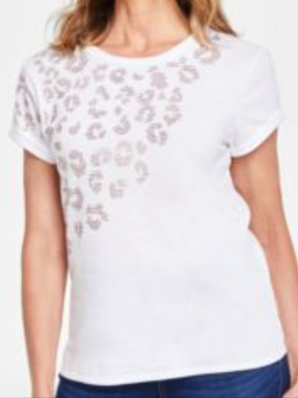 White Leopard Print Short Sleeve Womens Tee